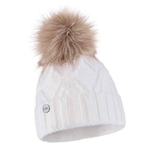 ELIMELI Damen Winter Mütze warme Strickmütze Wintermütze mit Bommel Slouch Strick Beanie Damen für Winter Bommelmütze Hergestellt in EU Farbenauswahl 19531 (Weiß) von ELIMELI