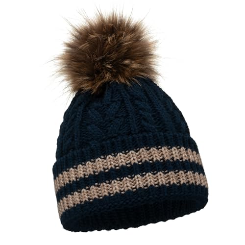 ELIMELI Damen Winter Mütze warme Strickmütze Wintermütze mit Bommel Strick Slouch Beanie Damen für Winter Bommelmütze Hergestellt in EU Farbenauswahl 19004 (Marineblau) von ELIMELI