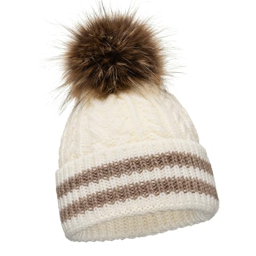 ELIMELI Damen Winter Mütze warme Strickmütze Wintermütze mit Bommel Strick Slouch Beanie Damen für Winter Bommelmütze Hergestellt in EU Farbenauswahl 19004 (Weiß) von ELIMELI