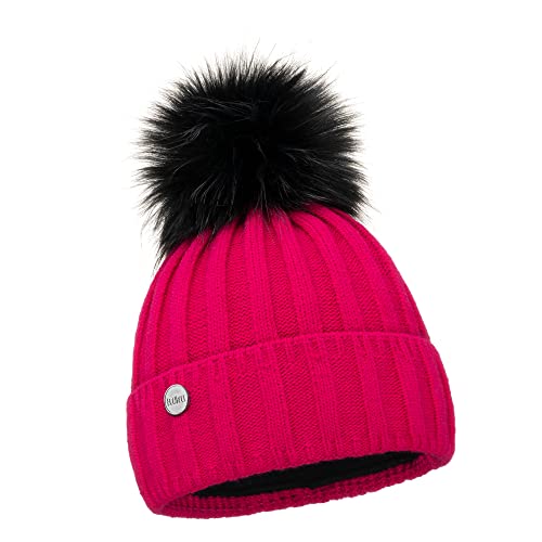 ELIMELI Kaschmir Mütze Damen Winter warme Strickmütze Wollmütze mit Kaschmir Wintermütze mit Kunstfell Bommel Slouch Strick Beanie Damen für Winter Bommelmütze Hergestellt in EU (Amaranth) von ELIMELI