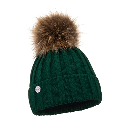 ELIMELI Kaschmir Mütze Damen Winter warme Strickmütze Wollmütze mit Kaschmir Wintermütze mit Kunstfell Bommel Slouch Strick Beanie Damen für Winter Bommelmütze Hergestellt in EU (Grün) von ELIMELI