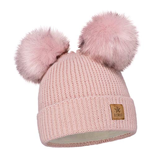 ELIMELI Kinder Mütze für Mädchen warme gestrickte Wintermütze mit Zwei Bommeln Perfekt Beanie für Winter und Herbst 17223 (Rosa) von ELIMELI