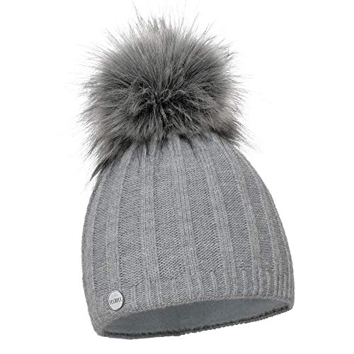 ELIMELI Mütze Damen Winter warme Strickmütze Wollmütze mit Kaschmir Wintermütze mit Kunstfell Bommel Slouch Strick Beanie Damen für Winter Bommelmütze Hergestellt in EU Farbenauswahl (Grau) von ELIMELI