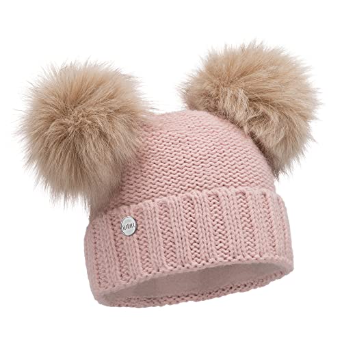 ELIMELI Winter Damen Mütze mit Zwei Bommeln - warme Wintermütze mit kunstfell Bommel - Slouch Beanie Damen - Bommelmütze für Damen - Fleece gefütterte Damenmütze (Rosa) von ELIMELI