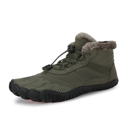 Barfußschuhe Damen Winter,Herren Damen Wasserdicht Barfussschuhe Barefoot Shoes Unisex Wasserdicht Traillaufschuhe Outdoor rutschfeste Winterstiefel Grün 43EU von ELIOGN