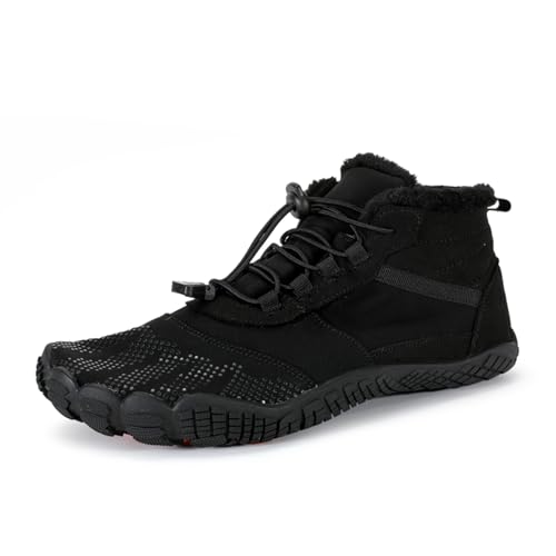 Barfußschuhe Damen Winter,Herren Damen Wasserdicht Barfussschuhe Barefoot Shoes Unisex Wasserdicht Traillaufschuhe Outdoor rutschfeste Winterstiefel Schwarz 42EU von ELIOGN