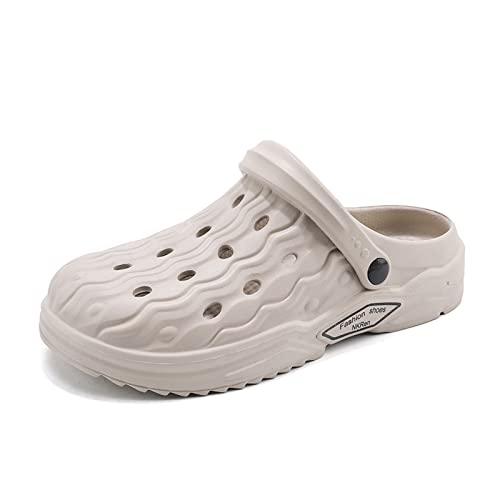 Bequeme Clogs Pantoletten für Herren Sommer Hausschuhe Gartenschuhe Latschen Strand und Damen rutschfest Schlappen Atmungsaktiv Gartenclogs Leicht Gummischuhe Sandalen Khaki 41 von ELIOGN