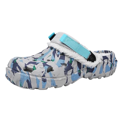 Clogs Gefüttert Damen Herren rutschfeste Wärme Slip-On Gartenclogs Winter Hausschuhe mit warmem Futter Gummi Geschlossen Lined Clogs Blau 43 von ELIOGN