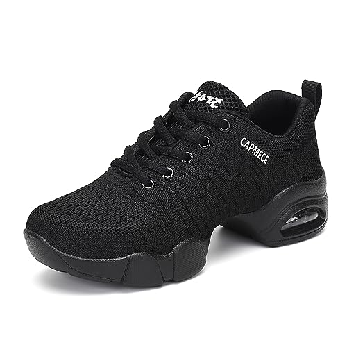 Damen Jazz-Schuhe Schnürschuhe atmungsaktiv für Frauen Geteilte Sohlen Tanzschuhe für Sport Walking Line Dance Schuhe Damen Schwarz Size 44EU von ELIOGN