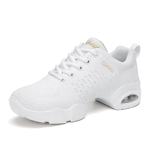Damen Jazz-Schuhe Schnürschuhe atmungsaktiv für Frauen Geteilte Sohlen Tanzschuhe für Sport Walking Line Dance Schuhe Damen Weiß Size 38EU von ELIOGN