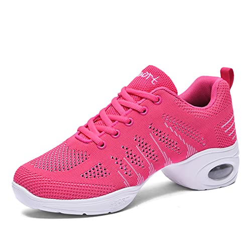 Damen Split Sole Tanzschuhe Jazzschuhe Fersenschuhe Training Leichte Schnüren Sportschuhe Plattform Schuhe Erröten Rosa 38 von ELIOGN