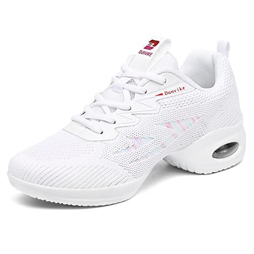 Damen Tanzschuhe Damen Sneaker Lace-Up Mesh Luftkissen Sport Training Tanzschuhe Jazzdance Schuhe Dance Sneaker Tanzturnschuh Weiß 38 von ELIOGN