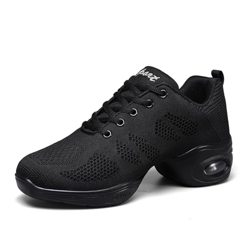 Damen Tanzschuhe Jazz-Schuhe Lace Up Tanzsneaker Leicht Atmungsaktiv Sportschuhe Line Dance Schuhe für Frauen Geteilte Sohlen Tanzschuhe für Sport Walking Schwarz 35 von ELIOGN