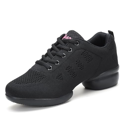 Damen Tanzschuhe Jazz-Schuhe Lace Up Tanzsneaker Leicht Atmungsaktiv Sportschuhe Line Dance Schuhe für Frauen Geteilte Sohlen Tanzschuhe für Sport Walking Trainings Schuh Sneaker Schwarz 35 von ELIOGN