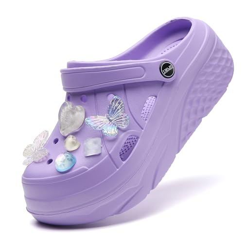 ELIOGN Damen Gardener Plattform Clogs Hausschuhe Leicht Slip On Slides Schuhe Atmungsaktiv Strand Sandalen Gartenschuhe Outdoor Walking Schuhe Abnehmbar Schmetterling Perle Lila-Schmetterling 38 ELIOGN Damen Gardener Plattform Clogs Hausschuhe Leicht Slip On Slides Schuhe Atmungsaktiv Strand Sandalen Gartenschuhe Outdoor Walking Schuhe Abnehmbar Schmetterling Perle Lila-Schmetterling 38 von ELIOGN
