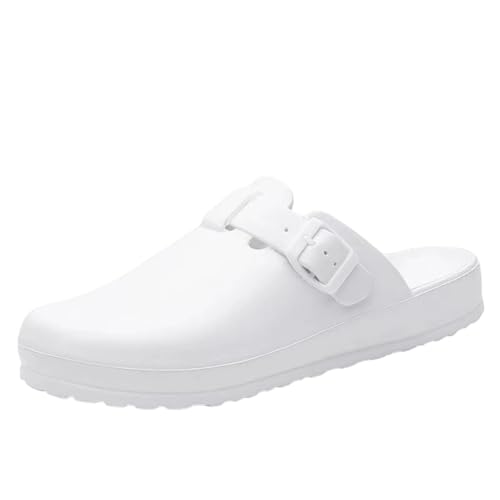 ELIOGN Damen Garten Clogs Eva – Bequeme Leichte Pantoletten mit Riemen – wasserdichte Pflege- und Arbeitsschuhe Weiß 38 von ELIOGN