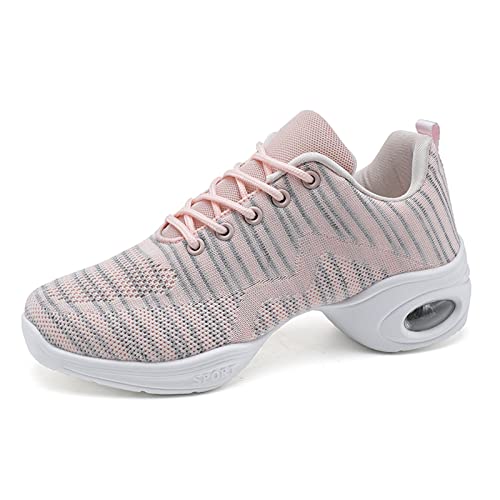 ELIOGN Damen Tanzschuhe Damen Sneaker Lace-Up Mesh Luftkissen Sport Training Tanzschuhe Modern Tanzschuhe Plattform Atmungsaktiv Sneakers Leicht Sportlich Laufen Fitness Rosa 38 von ELIOGN