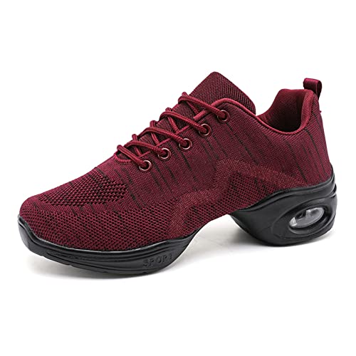 ELIOGN Damen Tanzschuhe Damen Sneaker Lace-Up Mesh Luftkissen Sport Training Tanzschuhe Modern Tanzschuhe Plattform Atmungsaktiv Sneakers Leicht Sportlich Laufen Fitness Rot 42 von ELIOGN