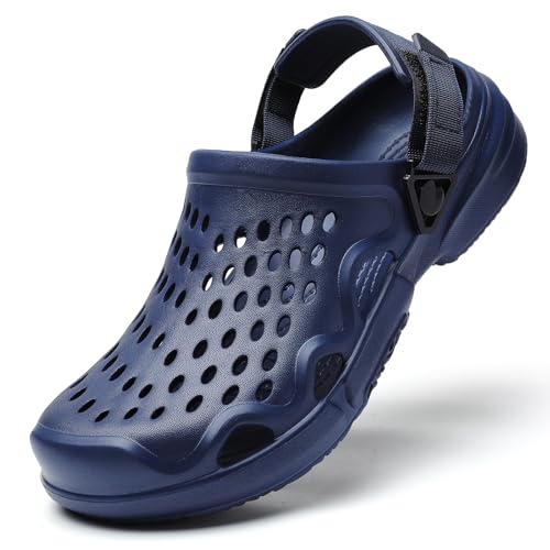 Eva Clogs Herren – Leichte & Atmungsaktive Gartenclogs mit Verstellbarem Fersenriemen, Rutschfester Sohle & Wasserfest – Hausschuhe, Strandschuhe & Poolschuhe Blau 42 von ELIOGN