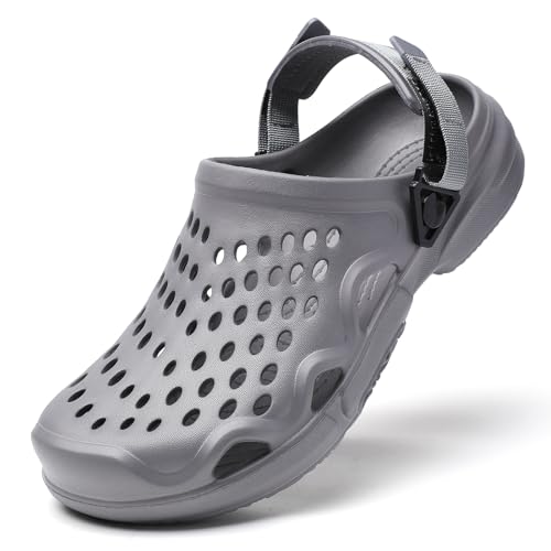 Eva Clogs Herren – Leichte & Atmungsaktive Gartenclogs mit Verstellbarem Fersenriemen, Rutschfester Sohle & Wasserfest – Hausschuhe, Strandschuhe & Poolschuhe Grau 47 von ELIOGN