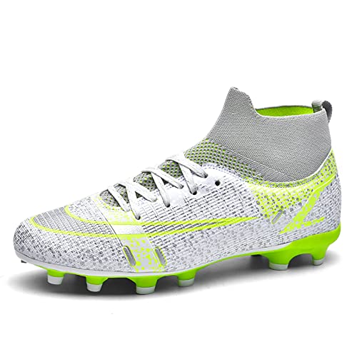 ELIOGN Fußballschuhe Herren Professionelle High Top Spike Cleats Junge Kinder Fußballspiel Schuhe Outdoor Athletics Trainingsschuhe Fussballschuhe Sportschuhe Erwachsene Sport Football Schuhe Weiß 39 von ELIOGN