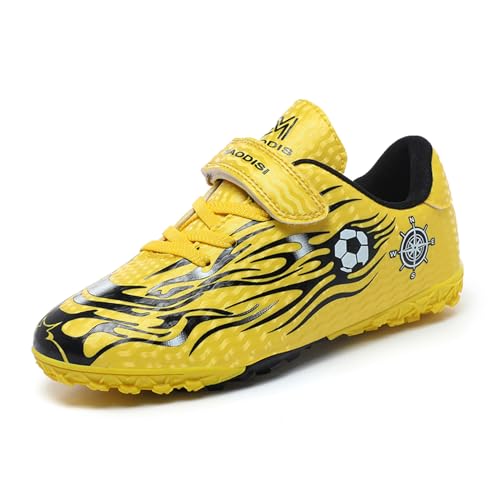 ELIOGN Fussballschuhe Kinder Jungen FG/AG Fussballschuhe Professionelle Athletics Trainingsschuhe Sportschuhe Mädchen Turnschuhe Unisex Outdoor Spikes Football Gold 34EU von ELIOGN