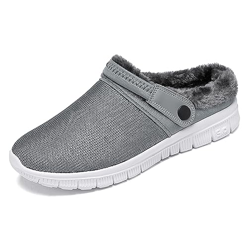 ELIOGN Herren Damen Winter Gartenschuhe Warme Plüsch Gartenschuhe Gefüttert Damen Clogs Gefüttert Indoor Freizeit Pantoffel Rutschfeste Outdoor Winterschuhe Leichte Hüttenschuhe Gray Size 37EU von ELIOGN