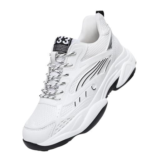 Herren Elevator Sneaker – Unsichtbare Erhöhung um 6 cm – Chunky Turnschuhe mit Dicker Sohle – Atmungsaktive Sportschuhe für Alltag, Freizeit und Fitness – Größen 37 bis 46 Weiß 45 von ELIOGN