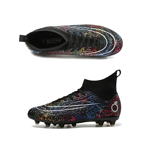 ELIOGN Herren Jungen Fußballschuhe High Top Spikes Cleats Jugendliche Athletics Trainingsschuhe Professionelle Football Schuhe Unisex Teenager Erwachsene Outdoor Football Turnschuhe Schwarz 36 von ELIOGN