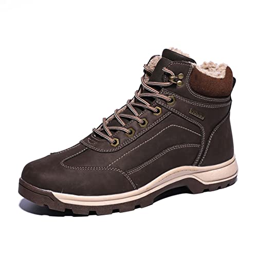 ELIOGN Herren Schneestiefel Warmes Fell gefüttert Stiefeletten Wandern Trekking Trail Klettern Schuhe Lace Up Anti-Rutsch Wasserdicht Arbeiten Outdoor Stiefel Braun 46 von ELIOGN