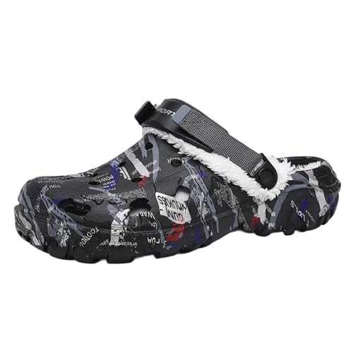 ELIOGN Herren Winterclogs – wasserdichte Eva-Schuhe mit warmem, herausnehmbarem Fleece-Futter, Schlupfdesign & verstellbarem Fersenriemen Black-46 von ELIOGN