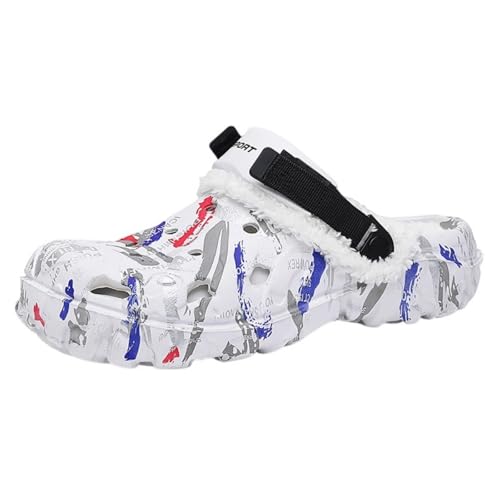 ELIOGN Herren Winterclogs – wasserdichte Eva-Schuhe mit warmem, herausnehmbarem Fleece-Futter, Schlupfdesign & verstellbarem Fersenriemen White-47 von ELIOGN