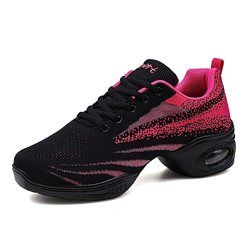 ELIOGN Jazzchuhe Damen Geteilte Sohle Schnürschuhe Lace Up Plattform Luftkissen Tanzschuhe Modern Atmungsaktiv Sneakers Leicht Sportlich Laufen Fitness Rose 39 von ELIOGN