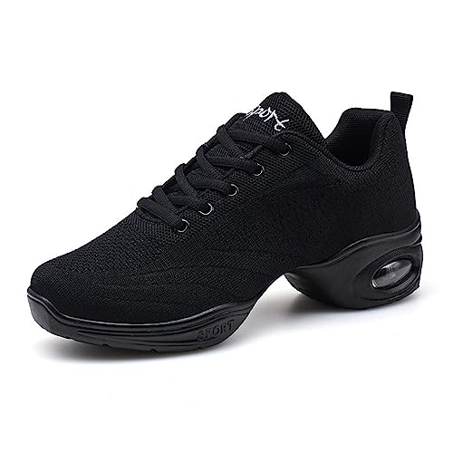 ELIOGN Jazzchuhe Damen Geteilte Sohle Schnürschuhe Lace Up Plattform Luftkissen Tanzschuhe Modern Atmungsaktiv Sneakers Leicht Sportlich Laufen Fitness Schwarz 38 von ELIOGN