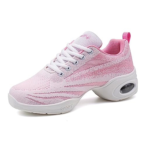 ELIOGN Jazzchuhe Damen Geteilte Sohle Schnürschuhe Lace Up Plattform Luftkissen Tanzschuhe Modern Atmungsaktiv Sneakers Leicht Sportlich Laufen Fitness Weiß 37 von ELIOGN