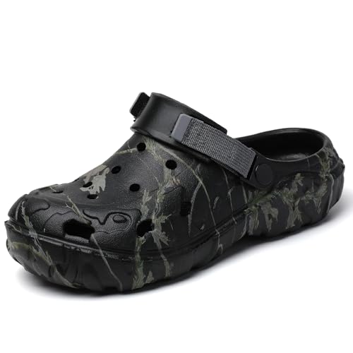 Jungen Eva Gartenschuhe – Leichte Slip-On Clogs mit Riemen, Atmungsaktive Wasserschuhe mit Druck für Strand, Garten, Dusche oder Freizeit Branches Black 39-40 von ELIOGN