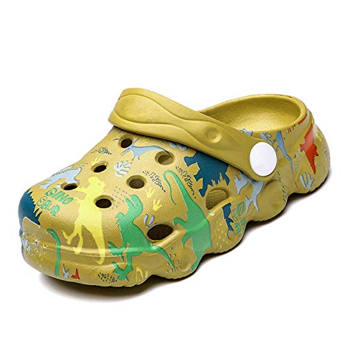 ELIOGN Kinder Clogs Unisex Pantoletten Dinosaurier Jungen Mädchen Gartenschuhe Gummi Badeschuhe Hausschuhe Gr.24-29 EU Green 29EU von ELIOGN