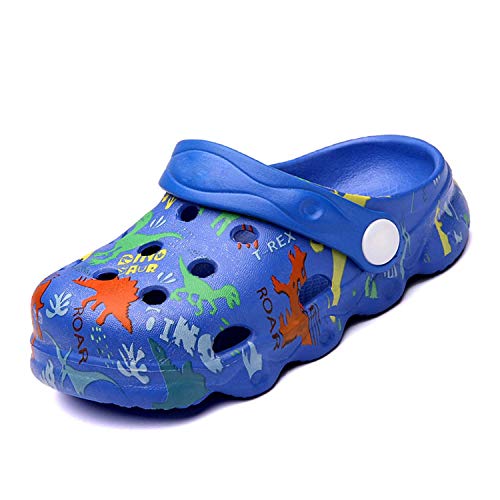 ELIOGN Kinder Clogs Unisex Pantoletten Dinosaurier Jungen Mädchen Gartenschuhe Gummi Badeschuhe Hausschuhe Gr.24-29 EU Royal Blue 25EU von ELIOGN