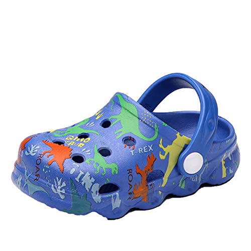 ELIOGN Kinder Clogs Unisex Pantoletten Dinosaurier Jungen Mädchen Gartenschuhe Gummi Badeschuhe Hausschuhe Gr.24-29 EU Royal Blue 26EU von ELIOGN