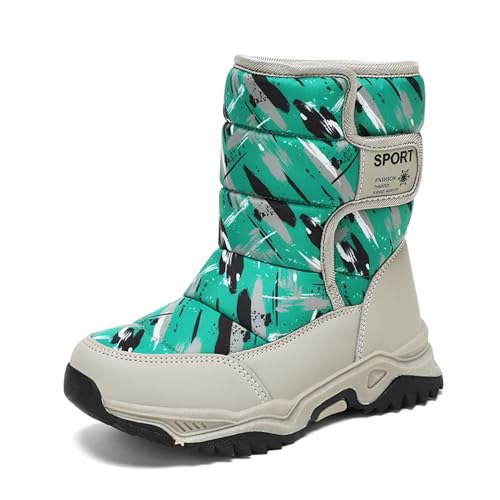 ELIOGN Mädchen Jungen Schneestiefel Winter Outdoor Rutschfeste Kaltwetterschuhe (Kleinkind/Kleines Kind/Großes Kind) Green 30 von ELIOGN