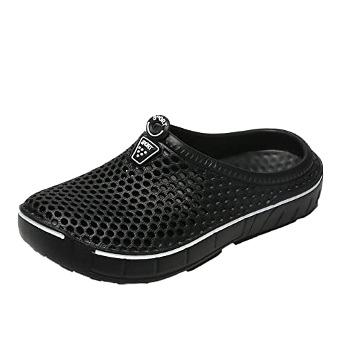 Unisex Gartenclogs Herren Hausschuhe Gartenschuhe Damen Leicht Atmungsaktiv Garten Clogs Flach Sohle Slippers Badeschuhe Sommer Strand Schwimmbad Sandalen Männer und Frauen Schwarz 42 von ELIOGN