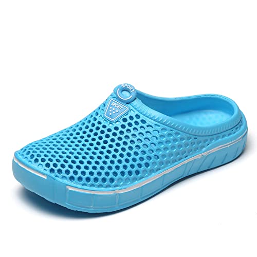 Unisex Gartenclogs Herren Hausschuhe Gartenschuhe Damen Leicht Atmungsaktiv Garten Clogs Flach Sohle Slippers Badeschuhe Sommer Strand Schwimmbad Sandalen Männer und Frauen Blau 39 von ELIOGN