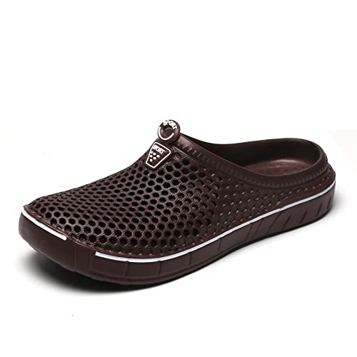 Unisex Gartenclogs Herren Hausschuhe Gartenschuhe Damen Leicht Atmungsaktiv Garten Clogs Flach Sohle Slippers Badeschuhe Sommer Strand Schwimmbad Sandalen Männer und Frauen Braun 36 von ELIOGN