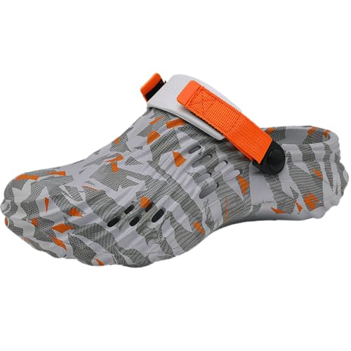 Herren Slip-On Gartenschuhe mit Verstellbarem Riemen – Leichte Eva Clogs Atmungsaktiv & rutschfest, Wasserschuhe für Sommer, Strand, Dusche & Arbeit Orange 41 von ELIOGN