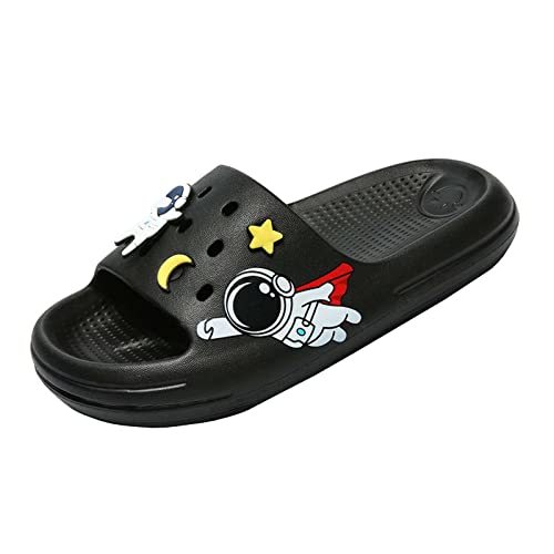 Kinder Badelatschen Sommer Flache Hausschuhe Jungen Schlappen Wolken Dusch und Badeschuhe Mädchen Patch Badelatschen Slide Sandal Sommer Strand rutschfest Slippers Schwarz-Astronauten 36/37 von ELIOGN
