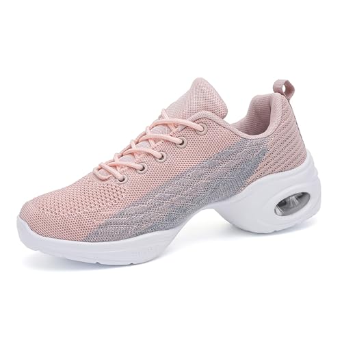 Line Dance Schuhe Damen Tanzschuhe Damen Jazz-Schuhe Schnürschuhe atmungsaktiv für Frauen Geteilte Sohlen Tanzschuhe für Sport Walking Line Dance Schuhe Damen Rosa Size 42EU von ELIOGN