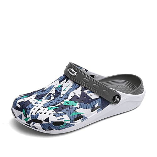 Unisex Clogs Atmungsaktiv Eva Hausschuhe für Herren Sommer Gartenschuhe Latschen Pantoletten Strand Sandalen Damen rutschfest Schlappen Slippers Flach Sohle Grau 38 von ELIOGN