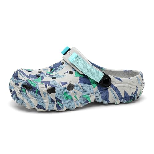 Unisex Clogs Atmungsaktiv Eva Hausschuhe für Herren Sommer Gartenschuhe Latschen Pantoletten Strand Sandalen Damen rutschfest Schlappen Slippers Flach Sohle Grau 44 von ELIOGN