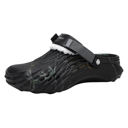 Winter Clogs Gefüttert Herren Eva Clogs Leichte Gartenschuhe mit Baumzweig Muster, Poolschuhe wasserfest, Sommer rutschfest, Schockabsorbierend mit Verstellbarem Riemen Blacki-46 von ELIOGN