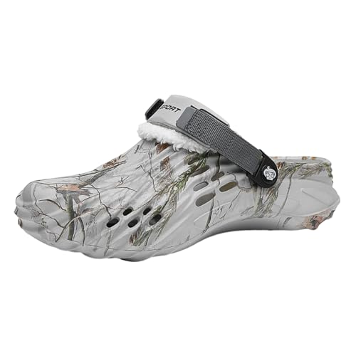 Winter Clogs Gefüttert Herren Eva Clogs Leichte Gartenschuhe mit Baumzweig Muster, Poolschuhe wasserfest, Sommer rutschfest, Schockabsorbierend mit Verstellbarem Riemen Grey-42 von ELIOGN